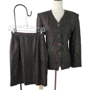 Michelle Stuart Rust Blue Copper Paisley Vintage Jacket & Skirt Set Size 6